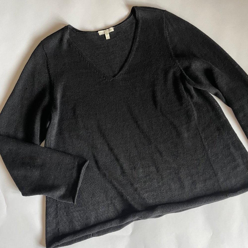 Eileen Fisher black 100% Linen sweater L